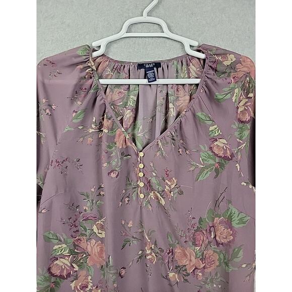 Chaps Purple Floral 3/4 Sleeve V Neck Popover Boho Blouse Women's Plus 2X - Picture 3 of 11